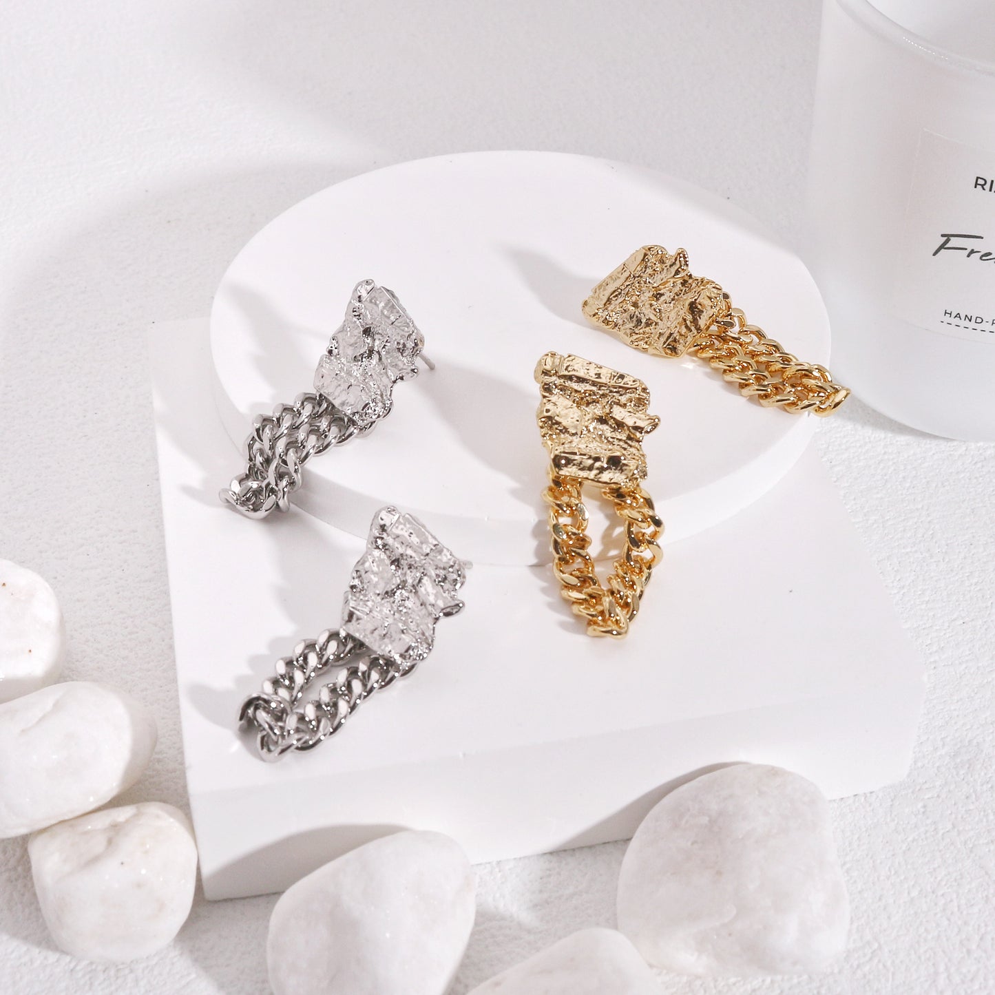 Hadley Grunge Metal Chain Link Drop Earrings