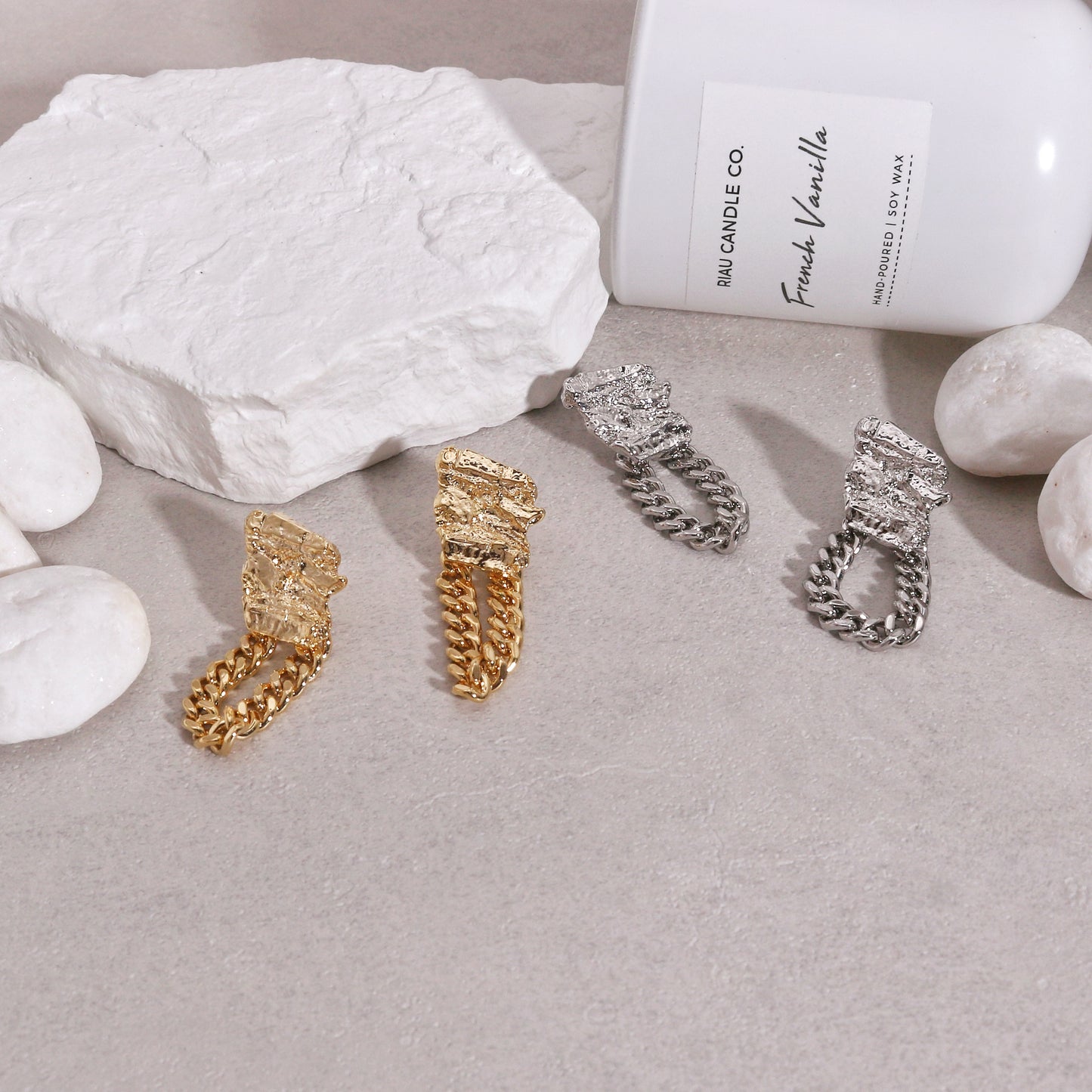 Hadley Grunge Metal Chain Link Drop Earrings