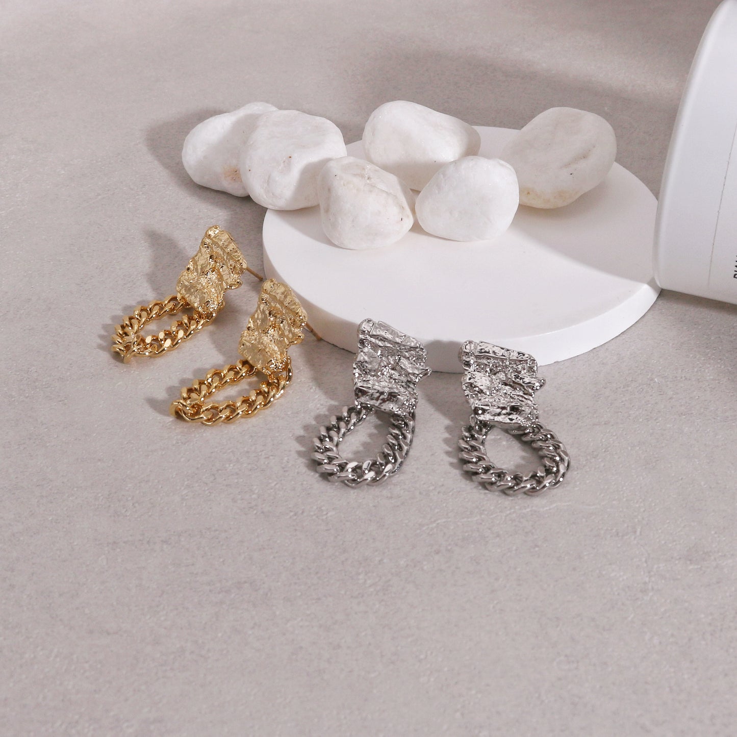 Hadley Grunge Metal Chain Link Drop Earrings
