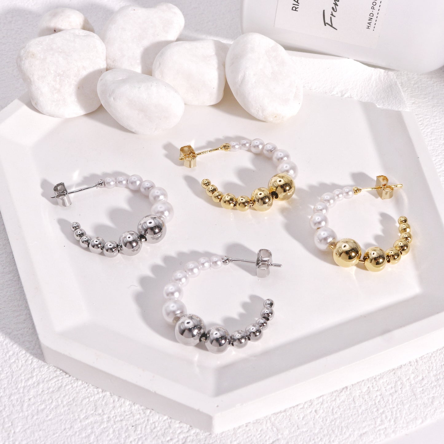 Alicia Beaded Metal and Pearl Hoop Earrings