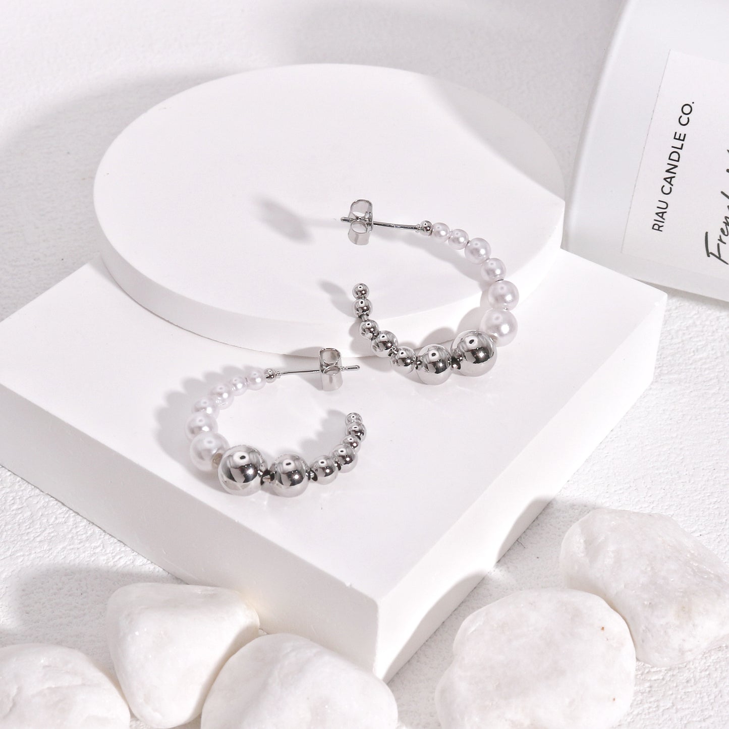 Alicia Beaded Metal and Pearl Hoop Earrings