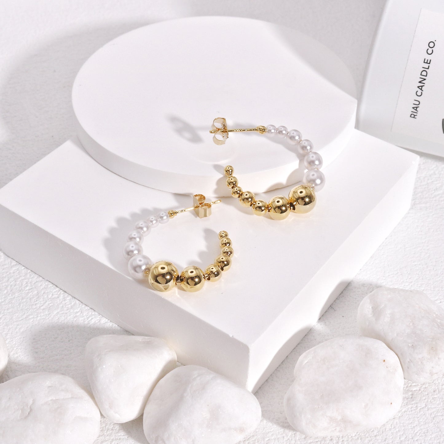 Alicia Beaded Metal and Pearl Hoop Earrings