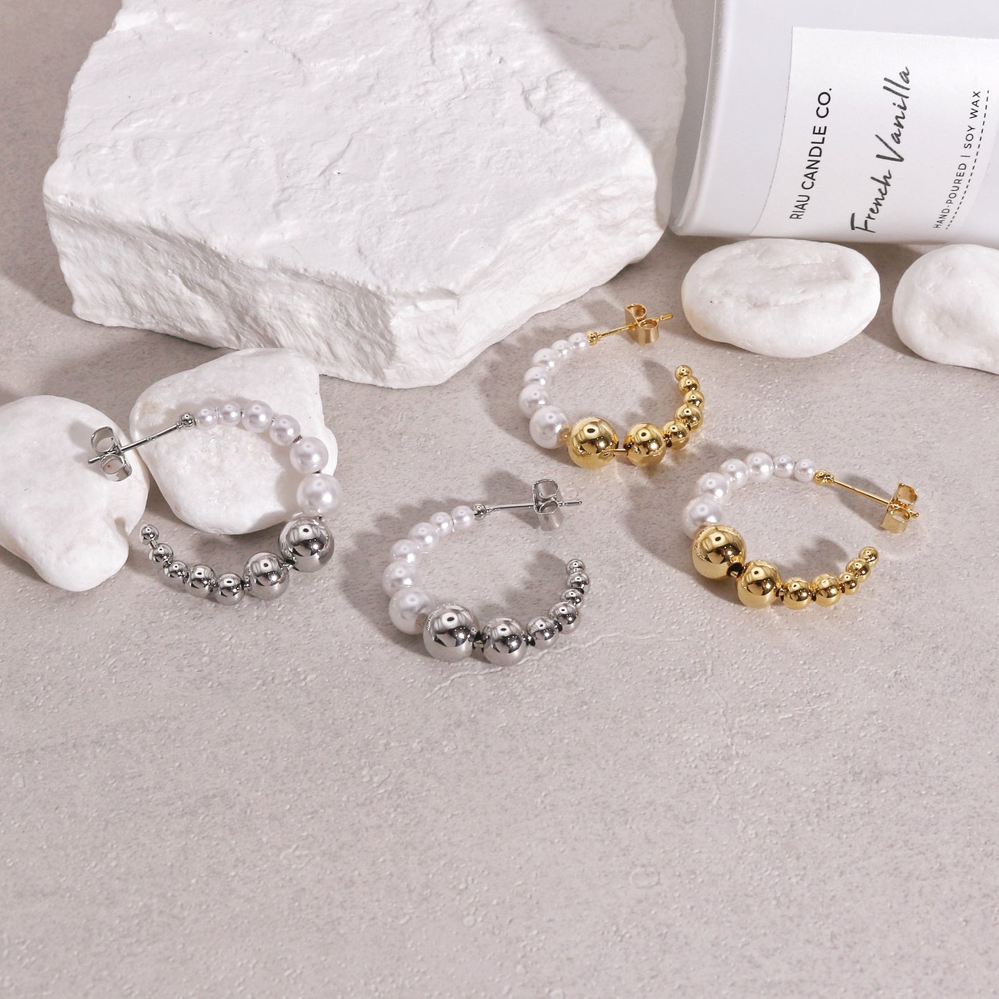 Alicia Beaded Metal and Pearl Hoop Earrings