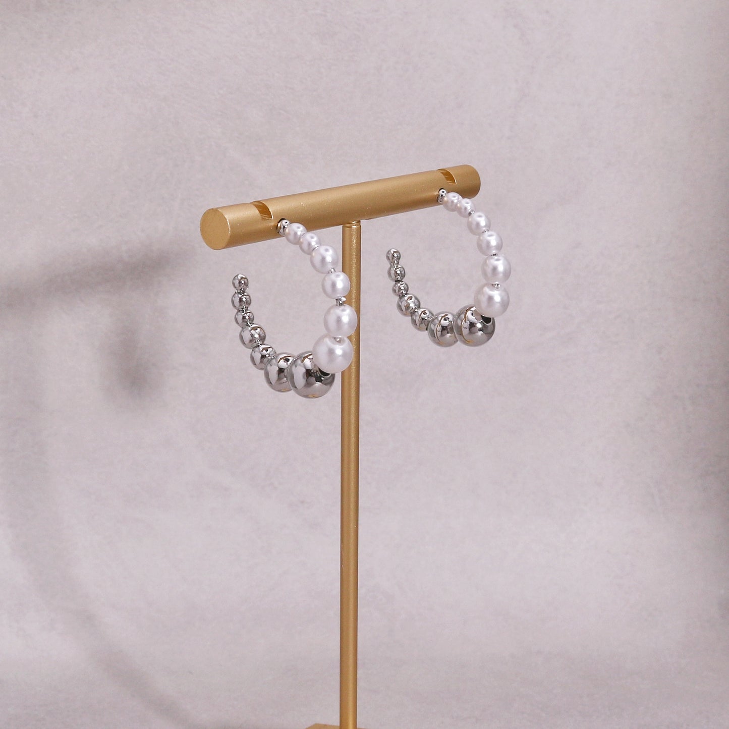 Alicia Beaded Metal and Pearl Hoop Earrings