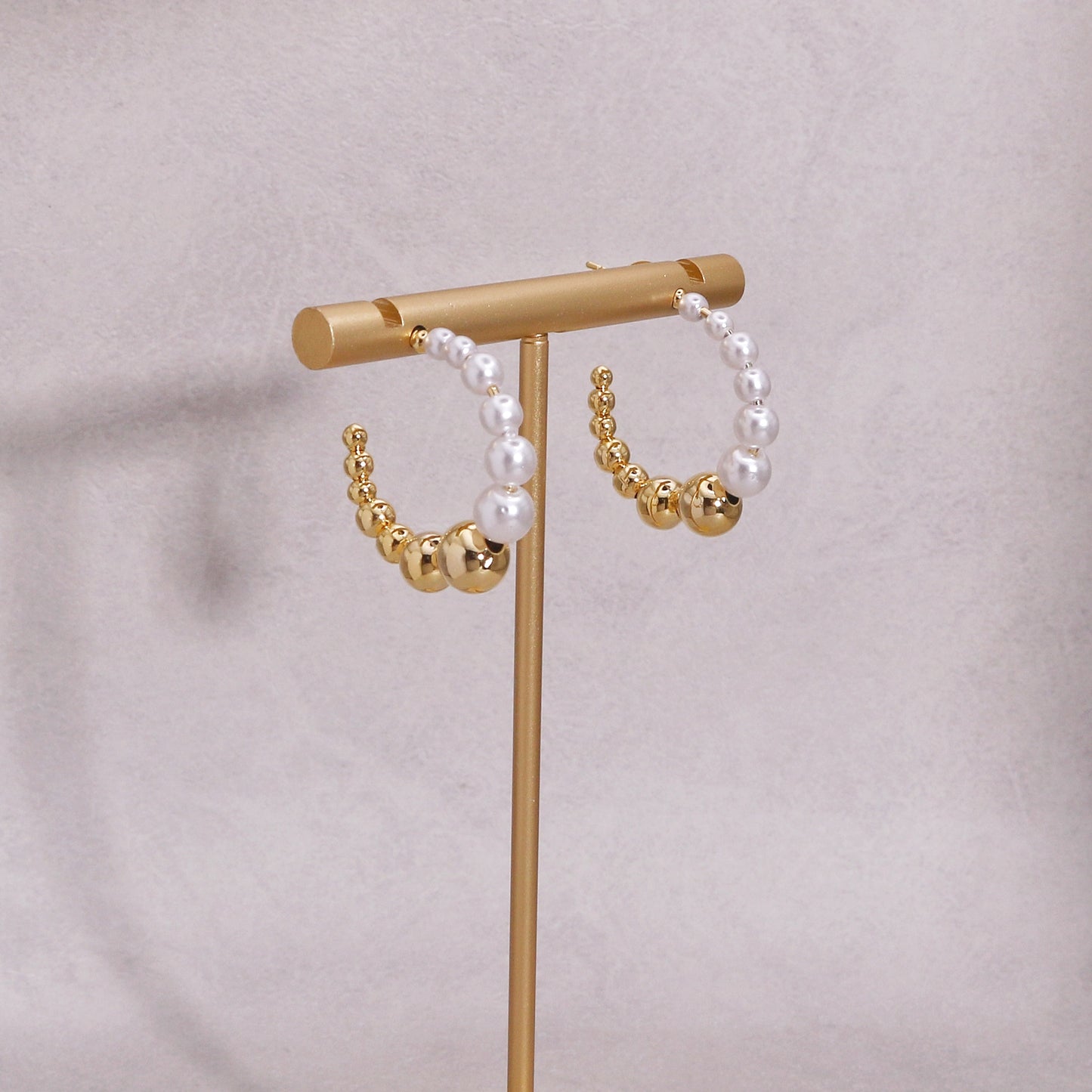 Alicia Beaded Metal and Pearl Hoop Earrings