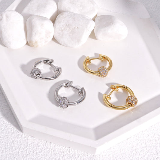 Arianna Pave CZ Ball Hoop Drop Earrings