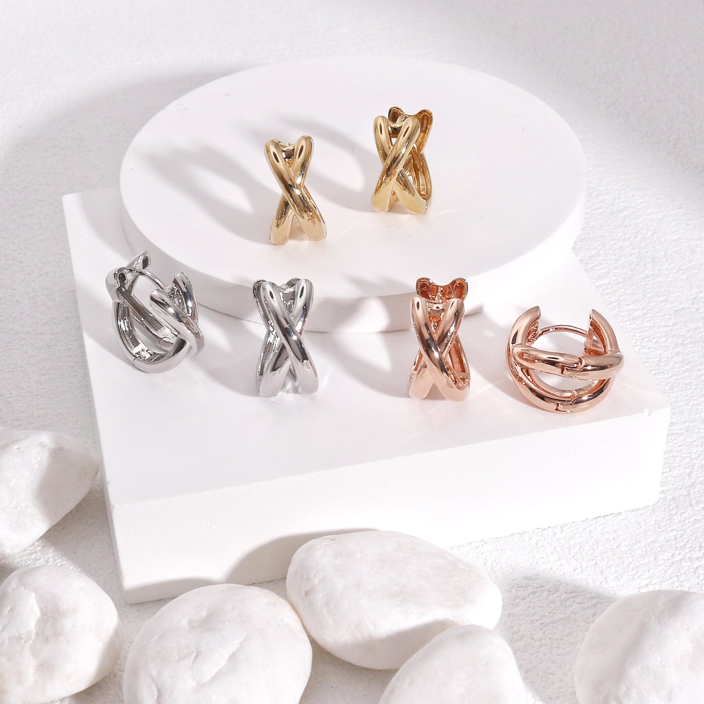 Charlotte Minimalist Cross Styled Hoop Earrings