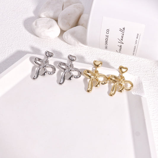 Colette Non-Tarnish Steel Bow Tie Ribbon Dangle Earrings