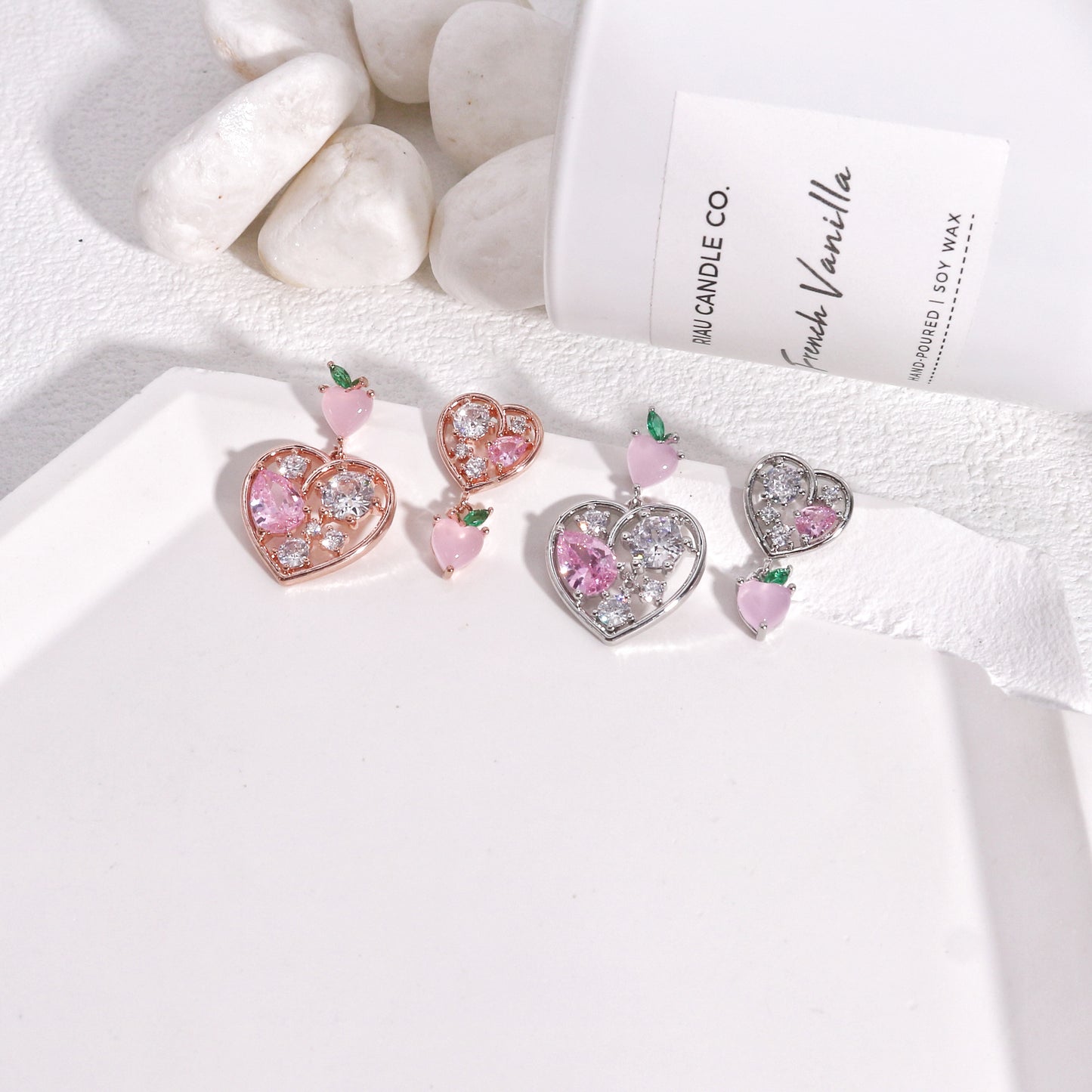 Natalie Asymmetrical Heart Crystal Dangle Earrings
