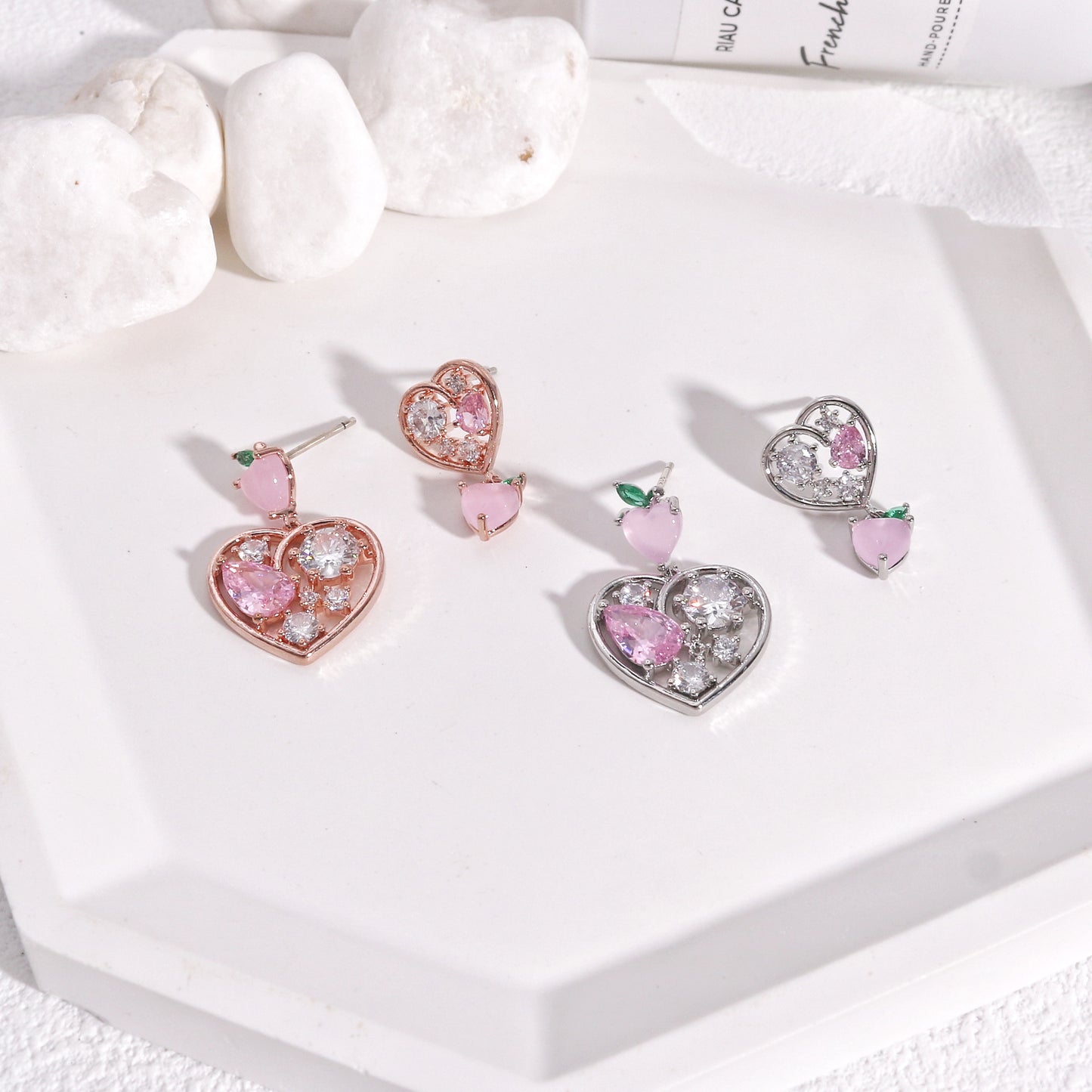 Natalie Asymmetrical Heart Crystal Dangle Earrings