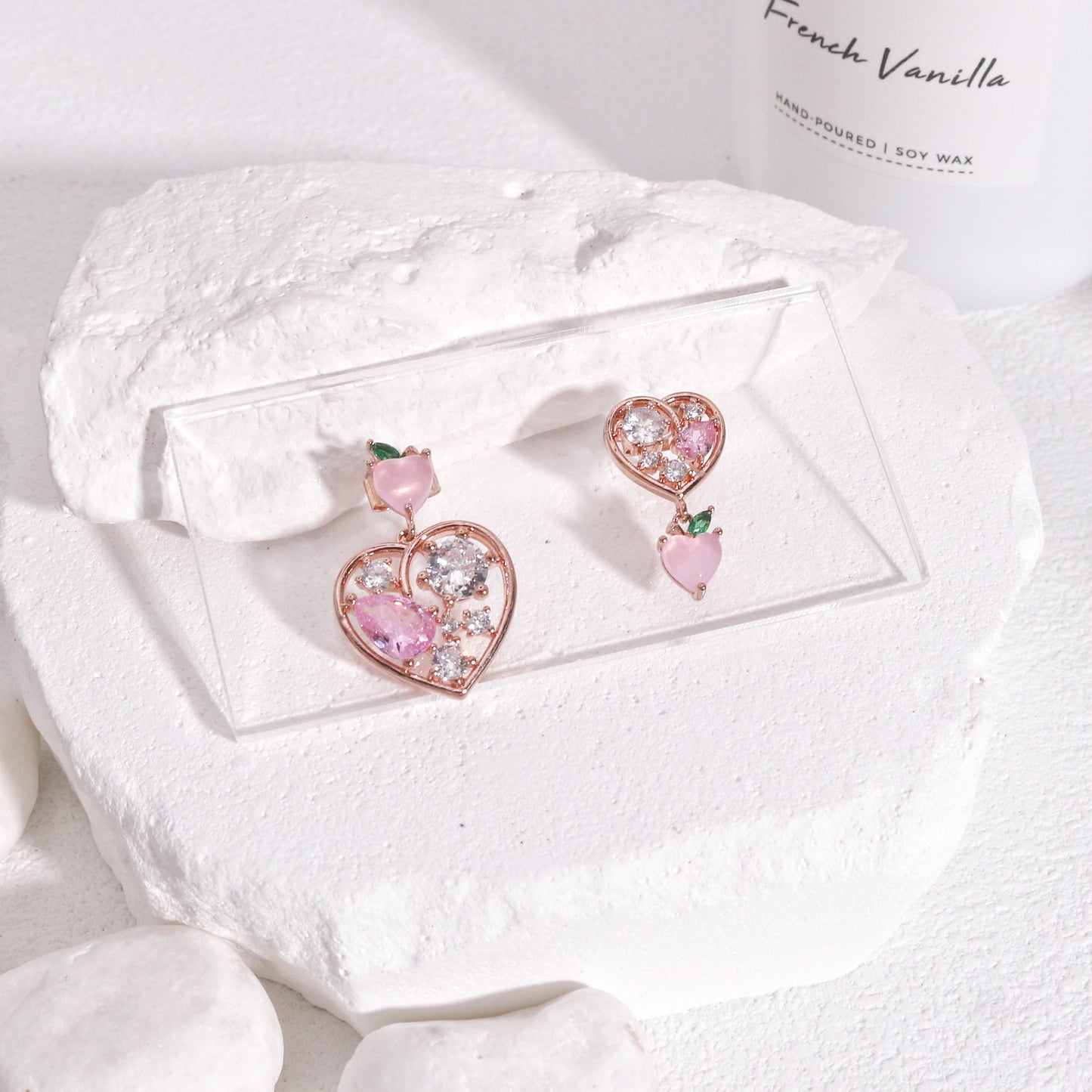 Natalie Asymmetrical Heart Crystal Dangle Earrings