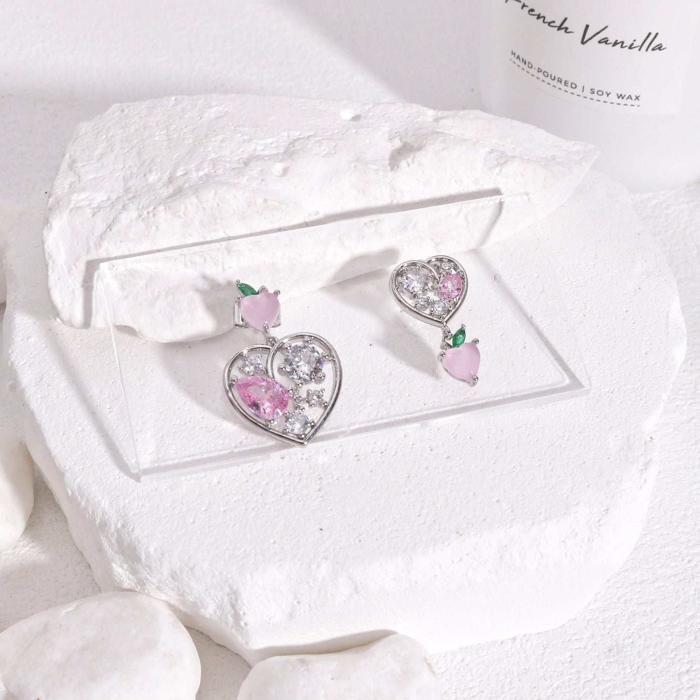 Natalie Asymmetrical Heart Crystal Dangle Earrings