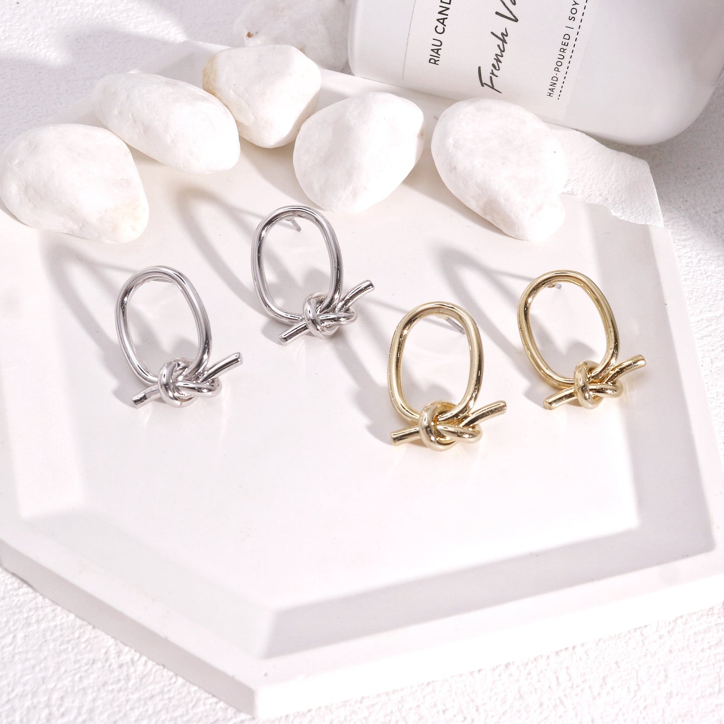 Charleigh Unique Metal Oval with Knot Dangle Earrings