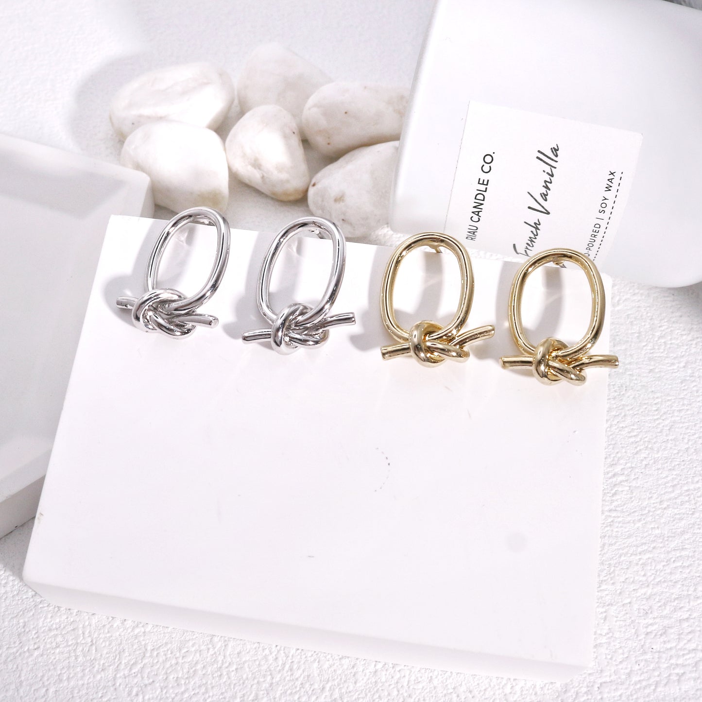 Charleigh Unique Metal Oval with Knot Dangle Earrings