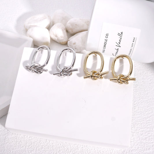 Charleigh Unique Metal Oval with Knot Dangle Earrings