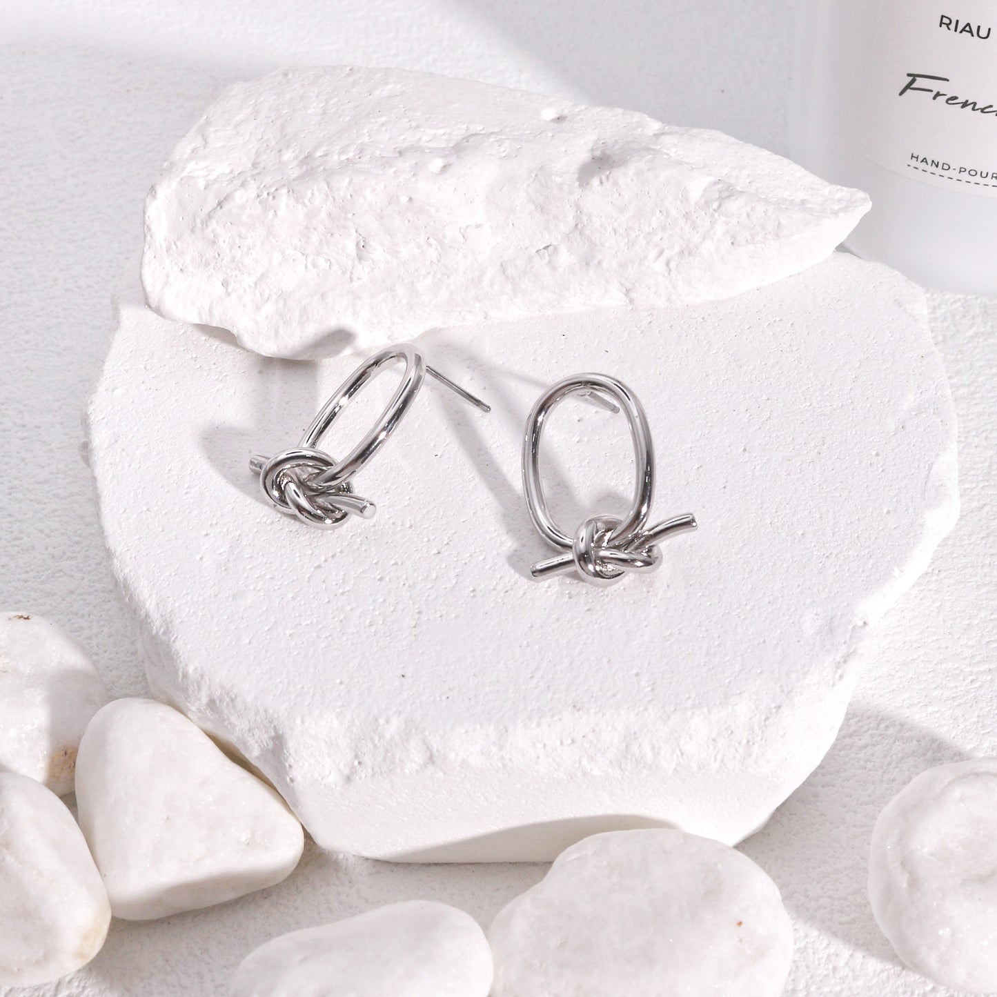 Charleigh Unique Metal Oval with Knot Dangle Earrings