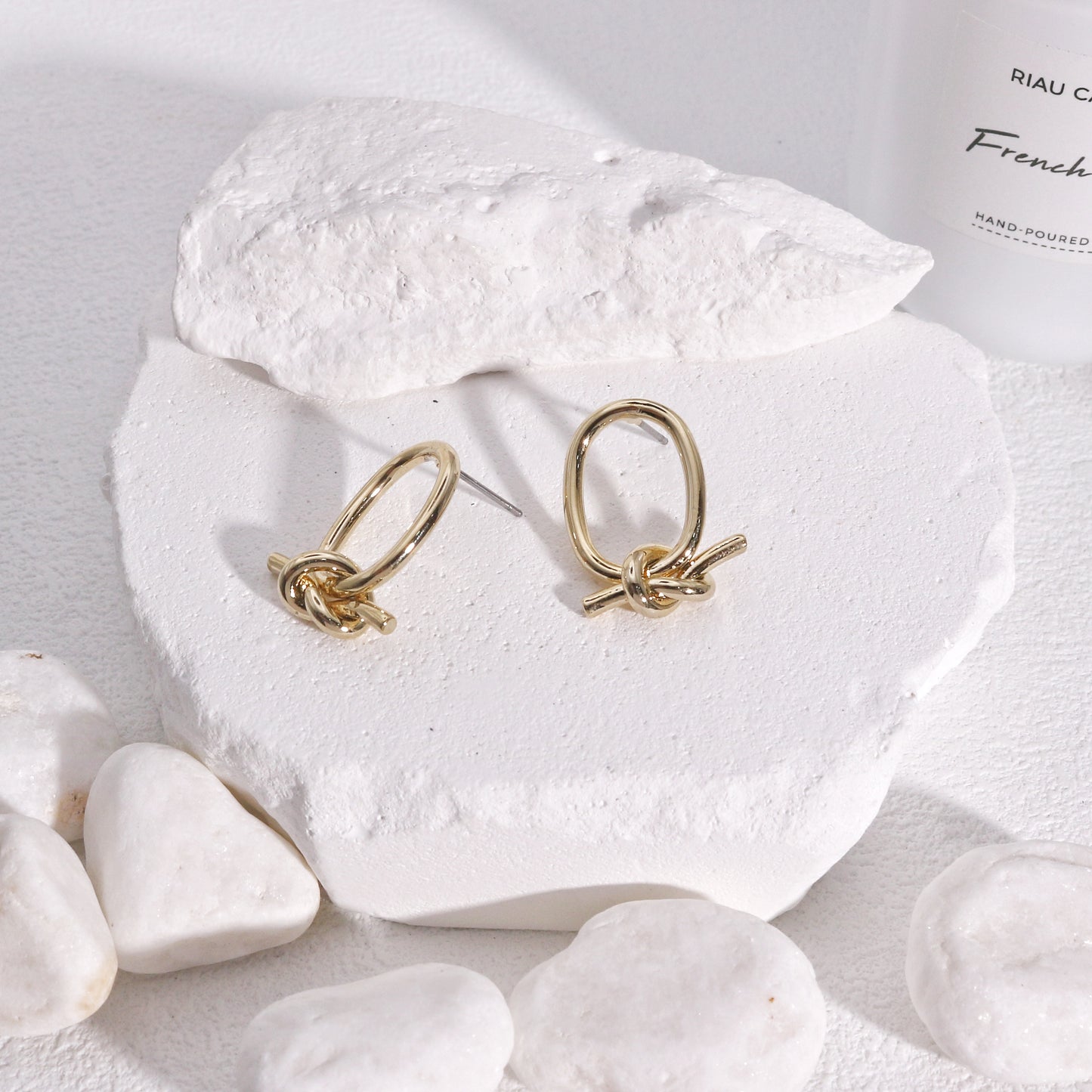 Charleigh Unique Metal Oval with Knot Dangle Earrings