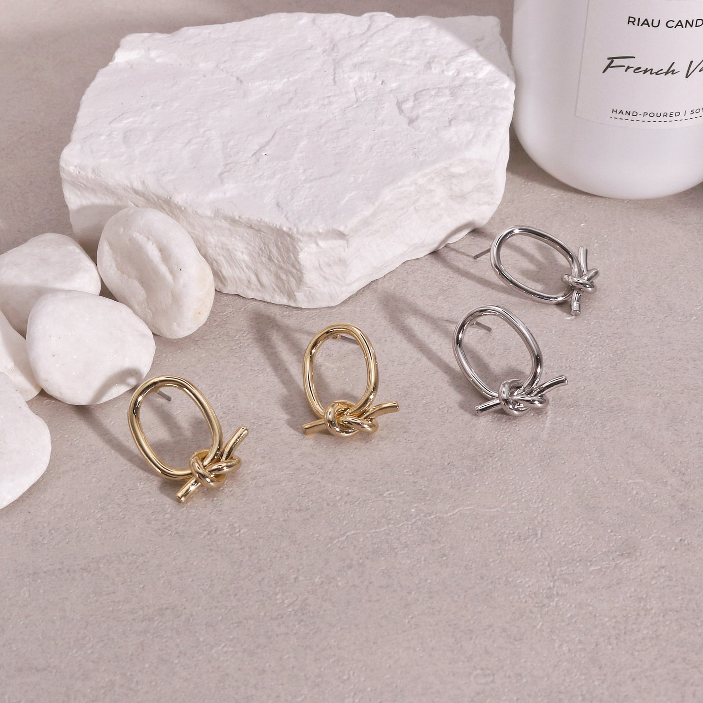 Charleigh Unique Metal Oval with Knot Dangle Earrings