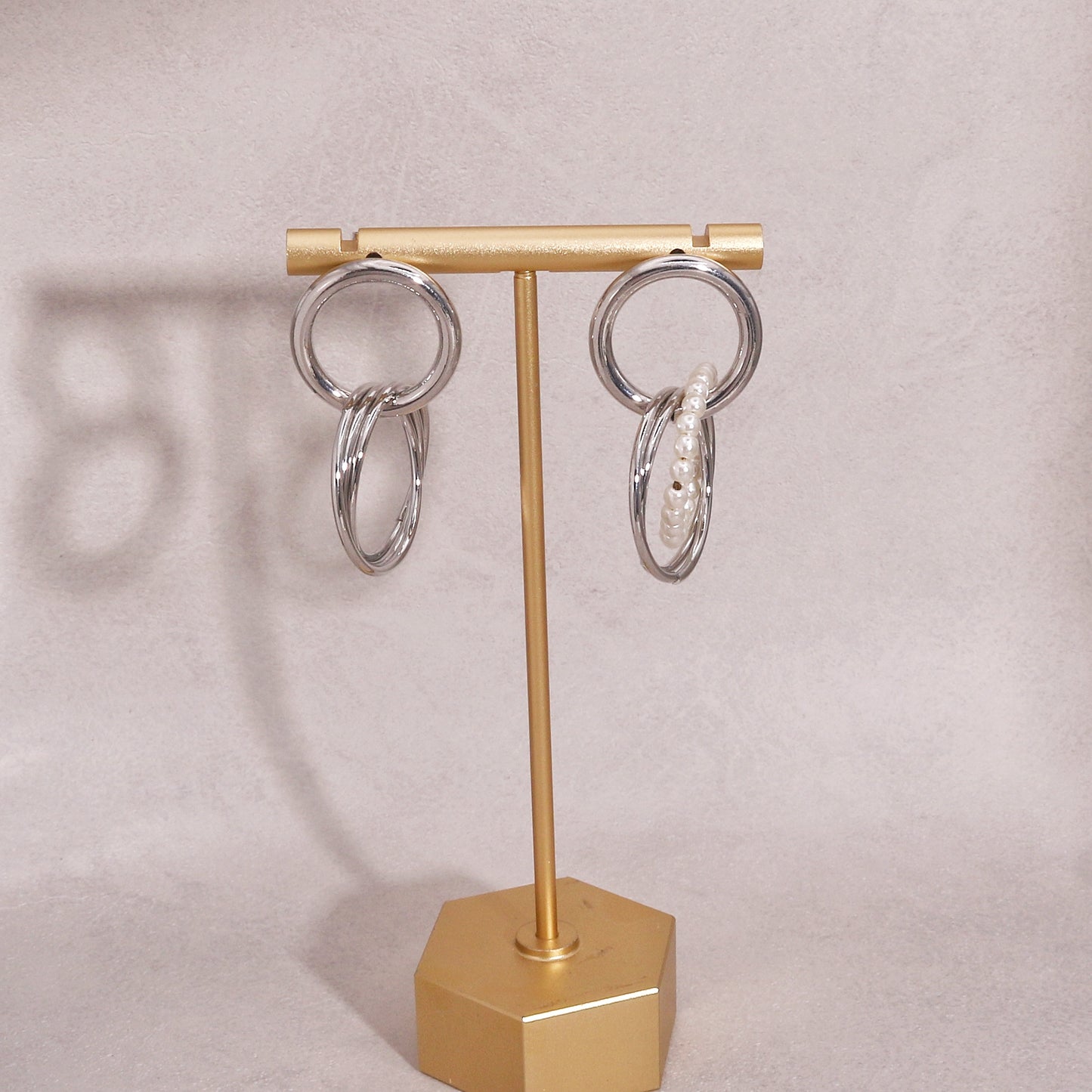 Destiny Double Circle and Pearl Drop Dangle Earrings