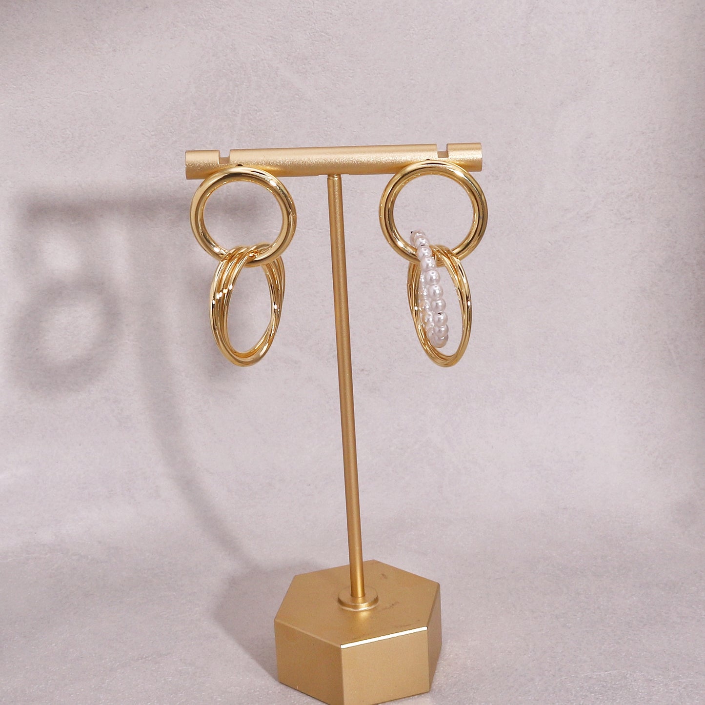 Destiny Double Circle and Pearl Drop Dangle Earrings