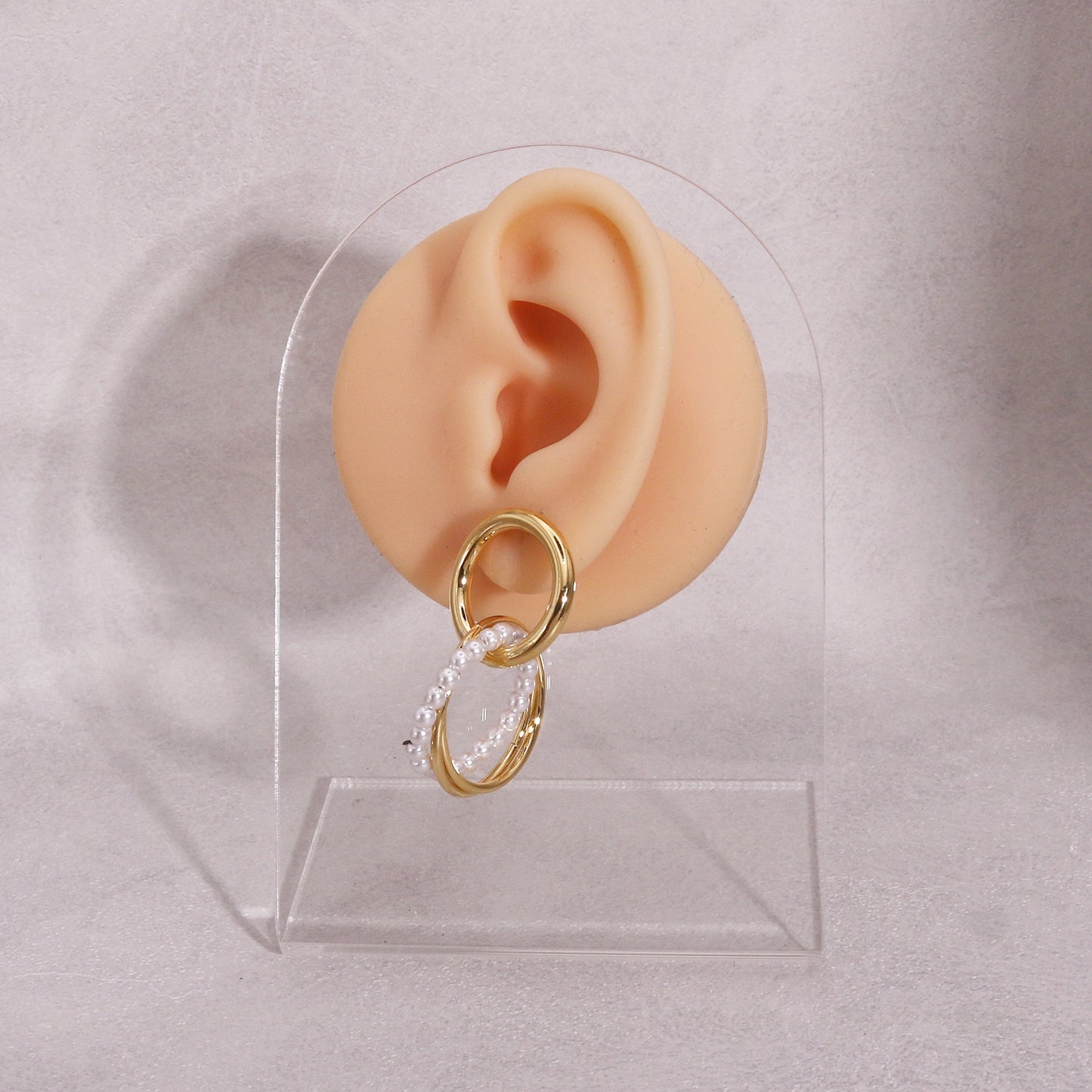 Destiny Double Circle and Pearl Drop Dangle Earrings
