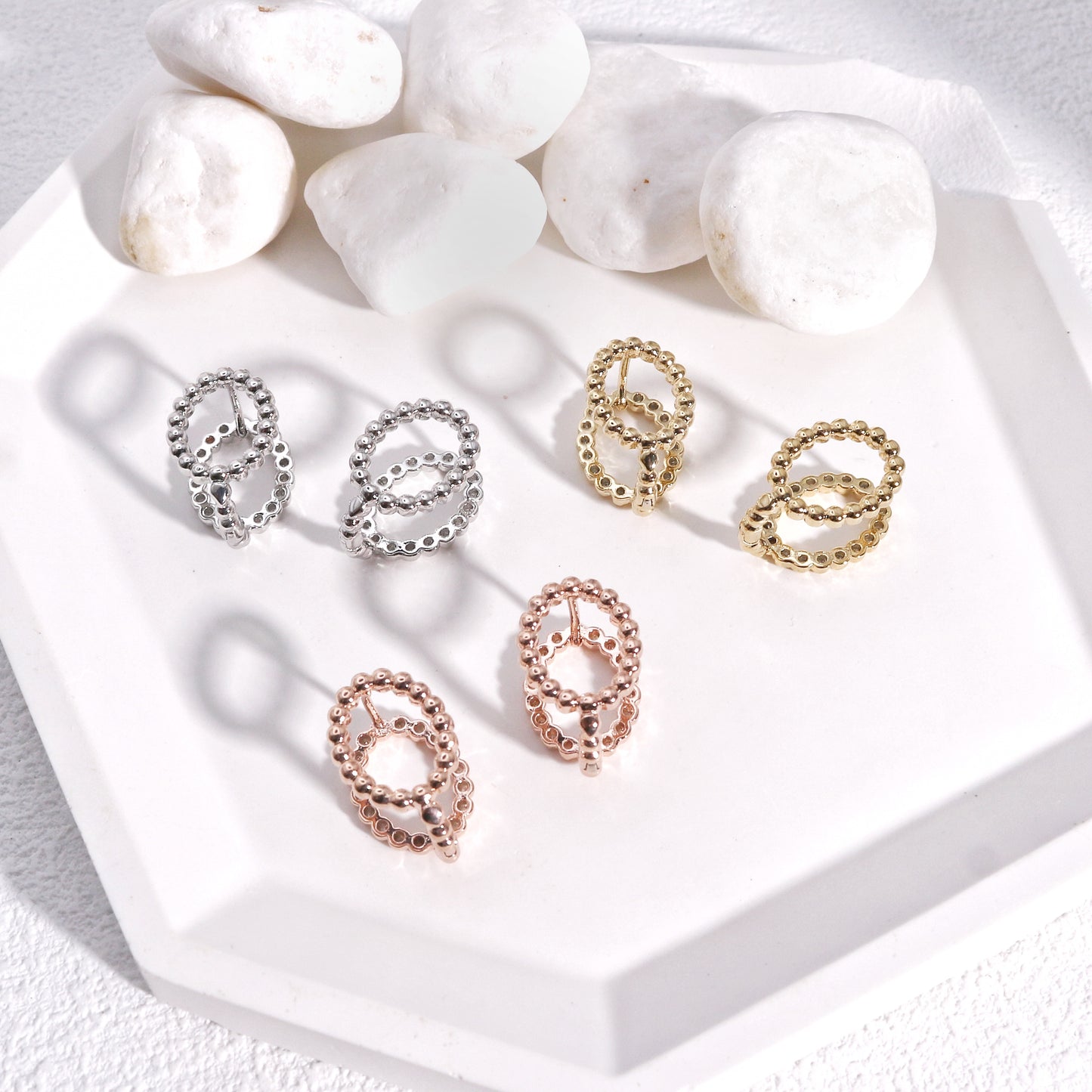 Gemma Minimalist Beaded Oval Metal Hoop Earrings