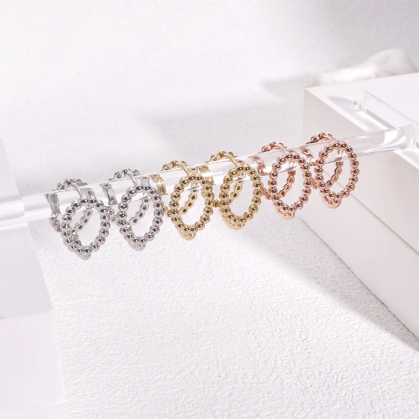 Gemma Minimalist Beaded Oval Metal Hoop Earrings