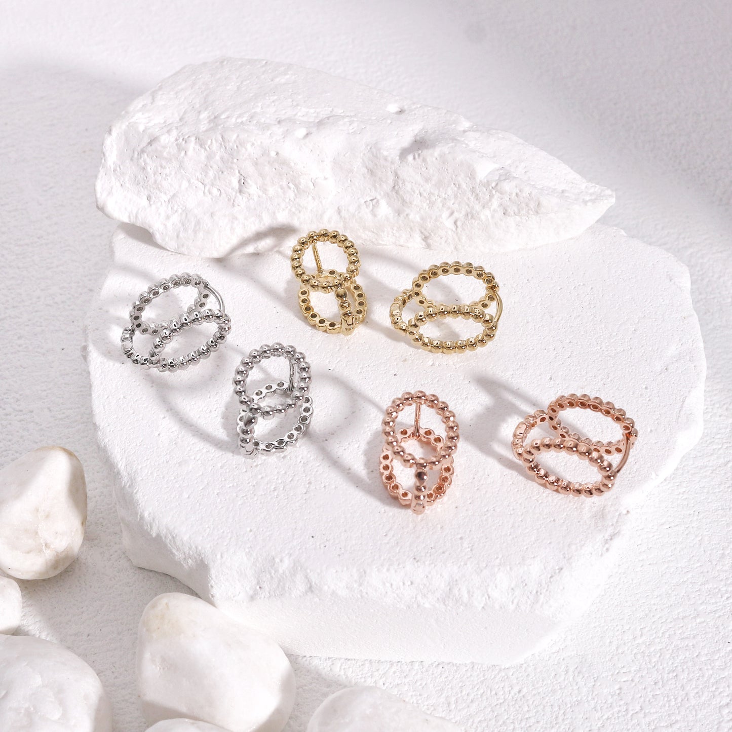 Gemma Minimalist Beaded Oval Metal Hoop Earrings