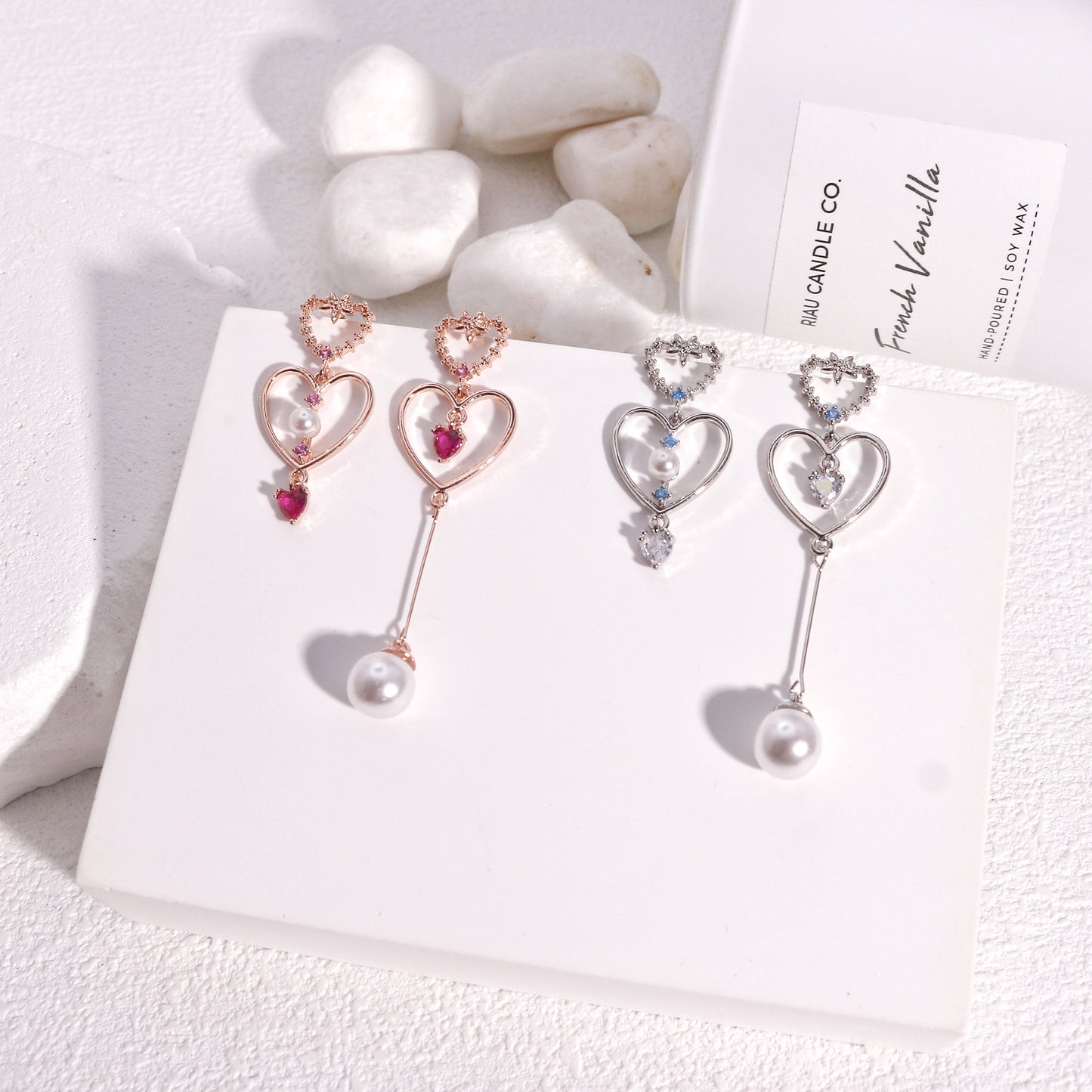 Avelyn Asymmetrical Heart Pearl Dangle Earrings