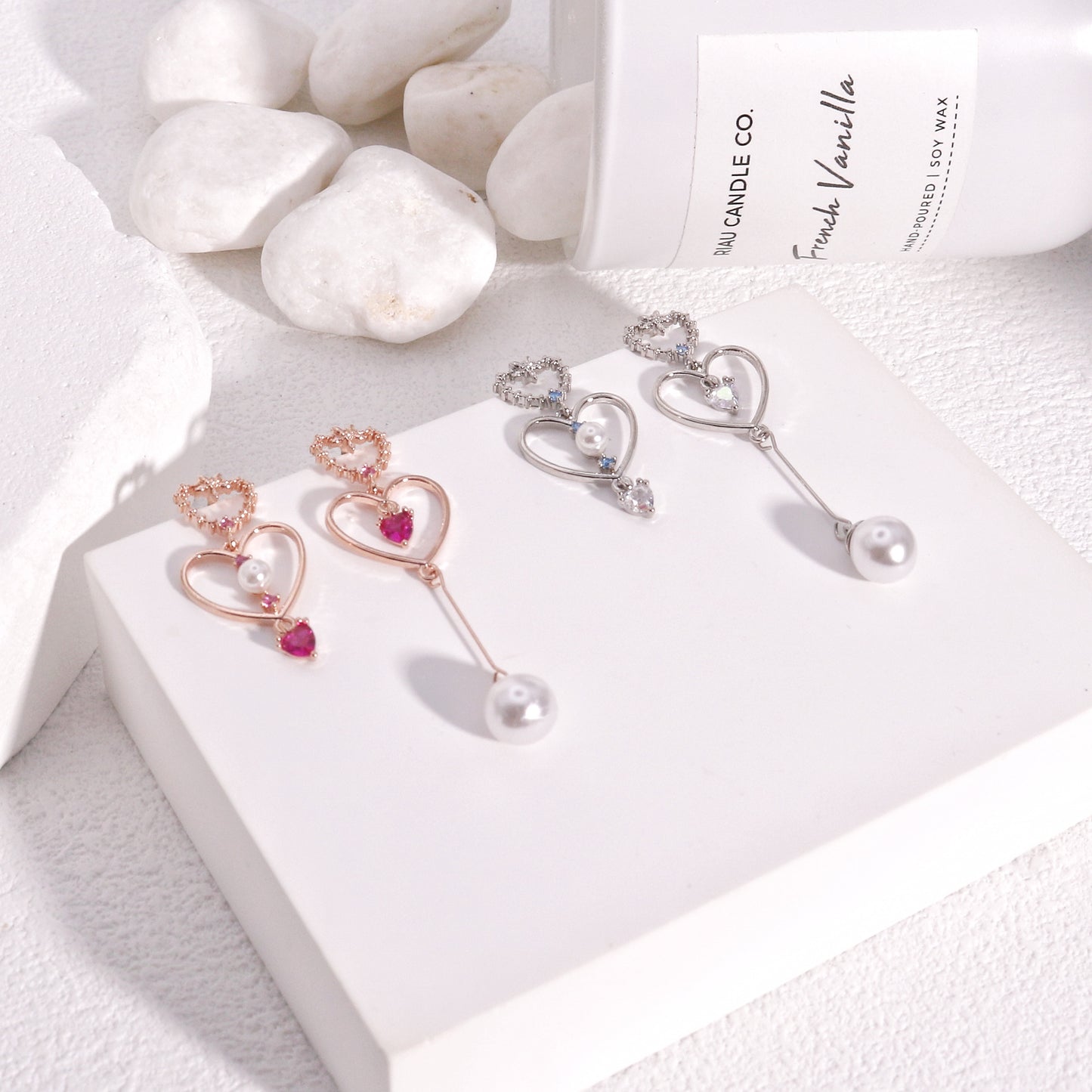 Avelyn Asymmetrical Heart Pearl Dangle Earrings