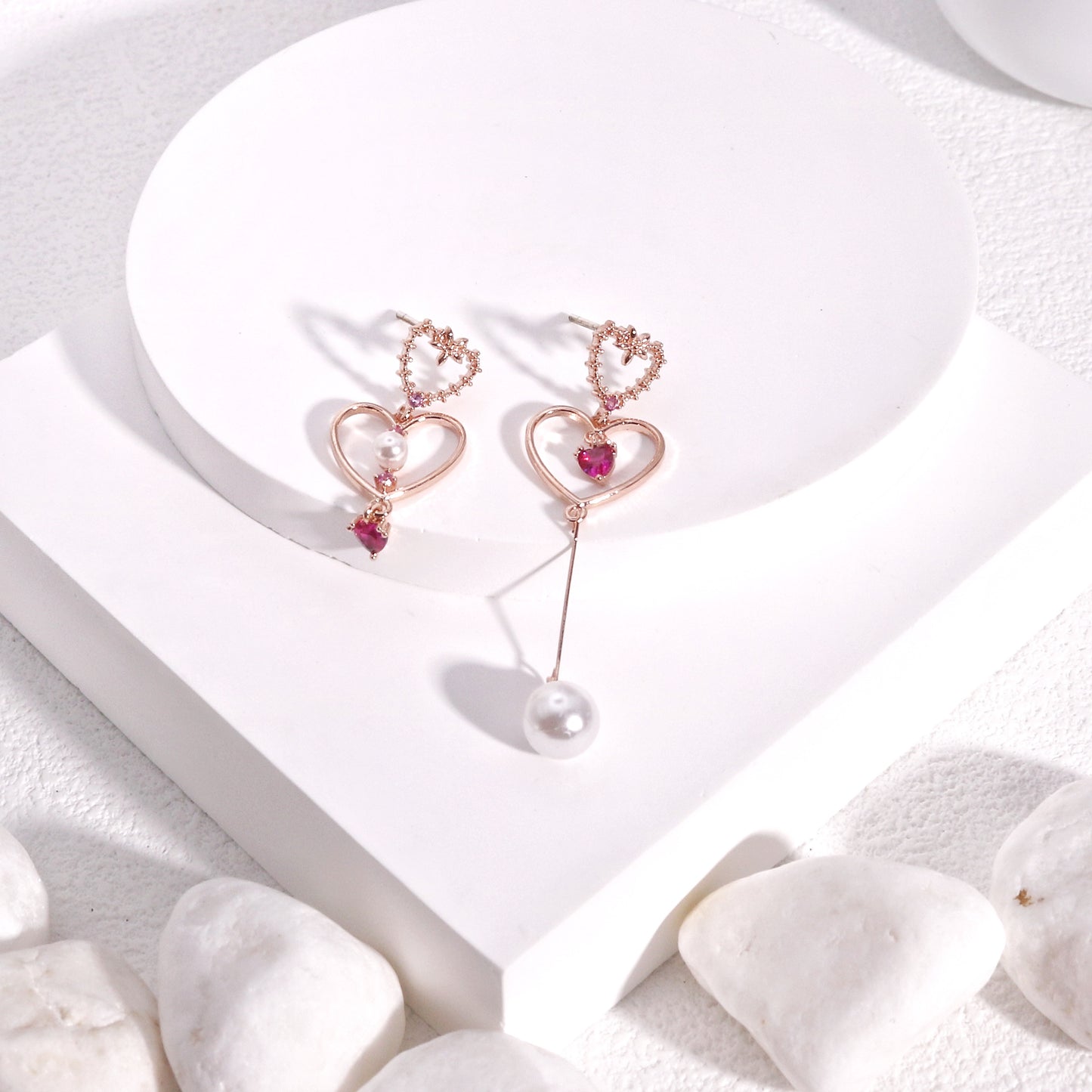 Avelyn Asymmetrical Heart Pearl Dangle Earrings