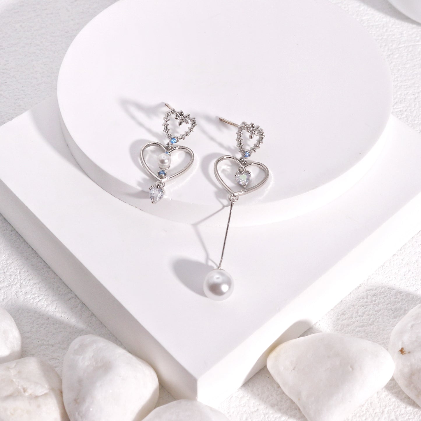 Avelyn Asymmetrical Heart Pearl Dangle Earrings