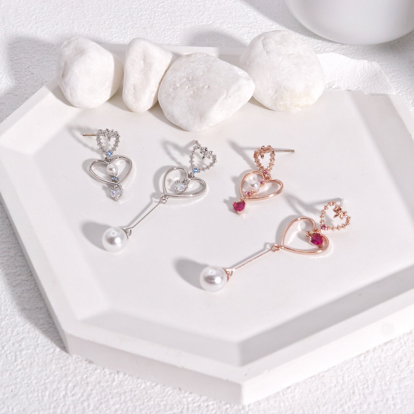 Avelyn Asymmetrical Heart Pearl Dangle Earrings