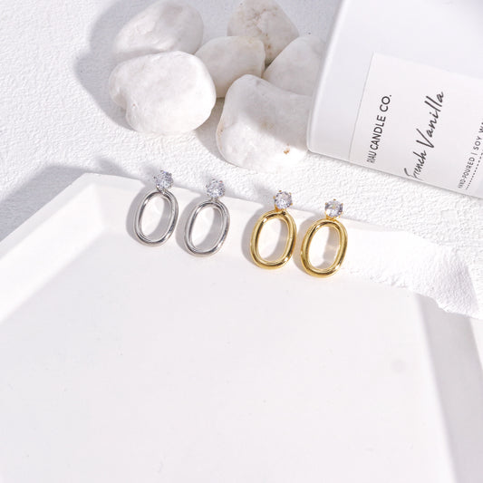 Holly Minimalist Oval Metal Stud Drop Earrings