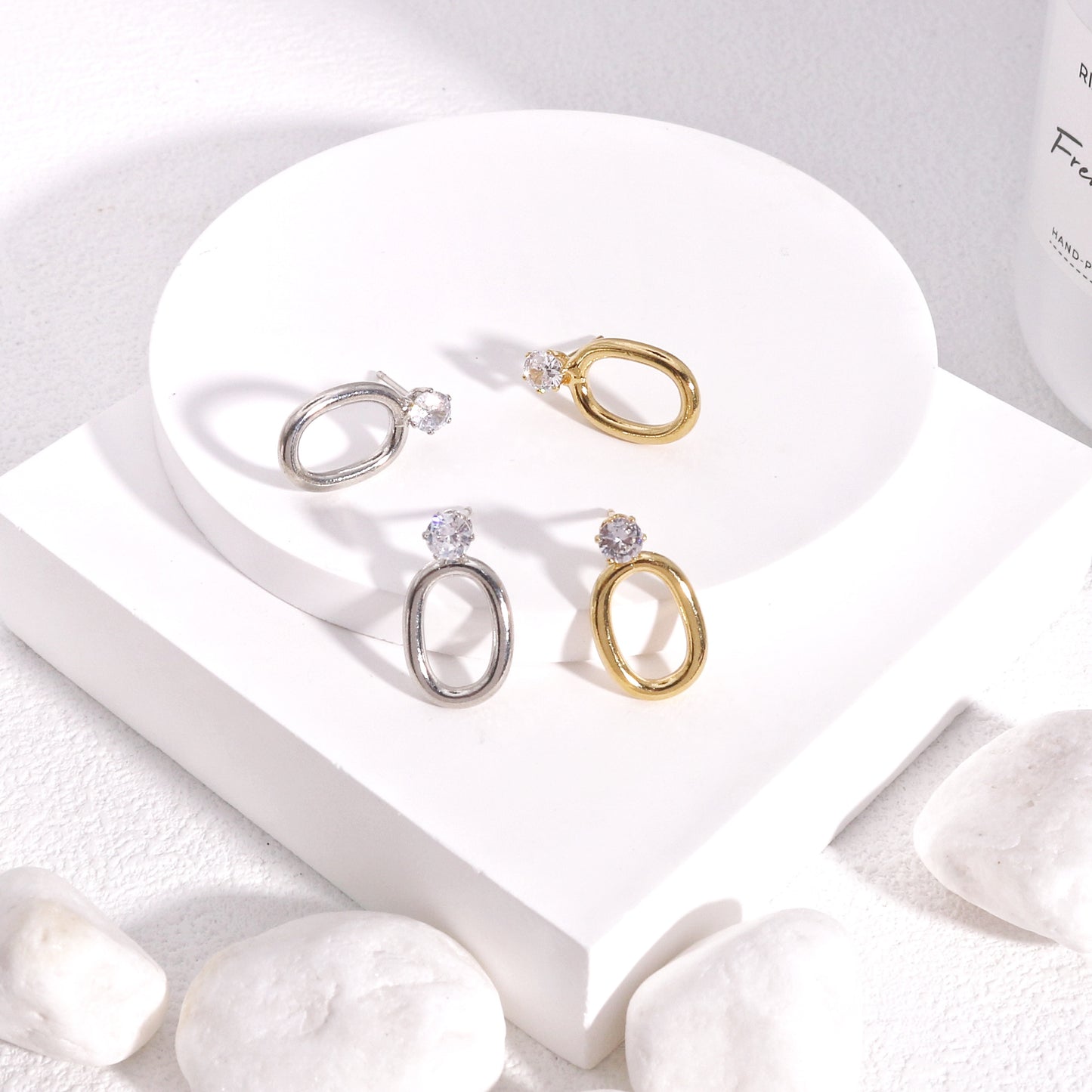 Holly Minimalist Oval Metal Stud Drop Earrings