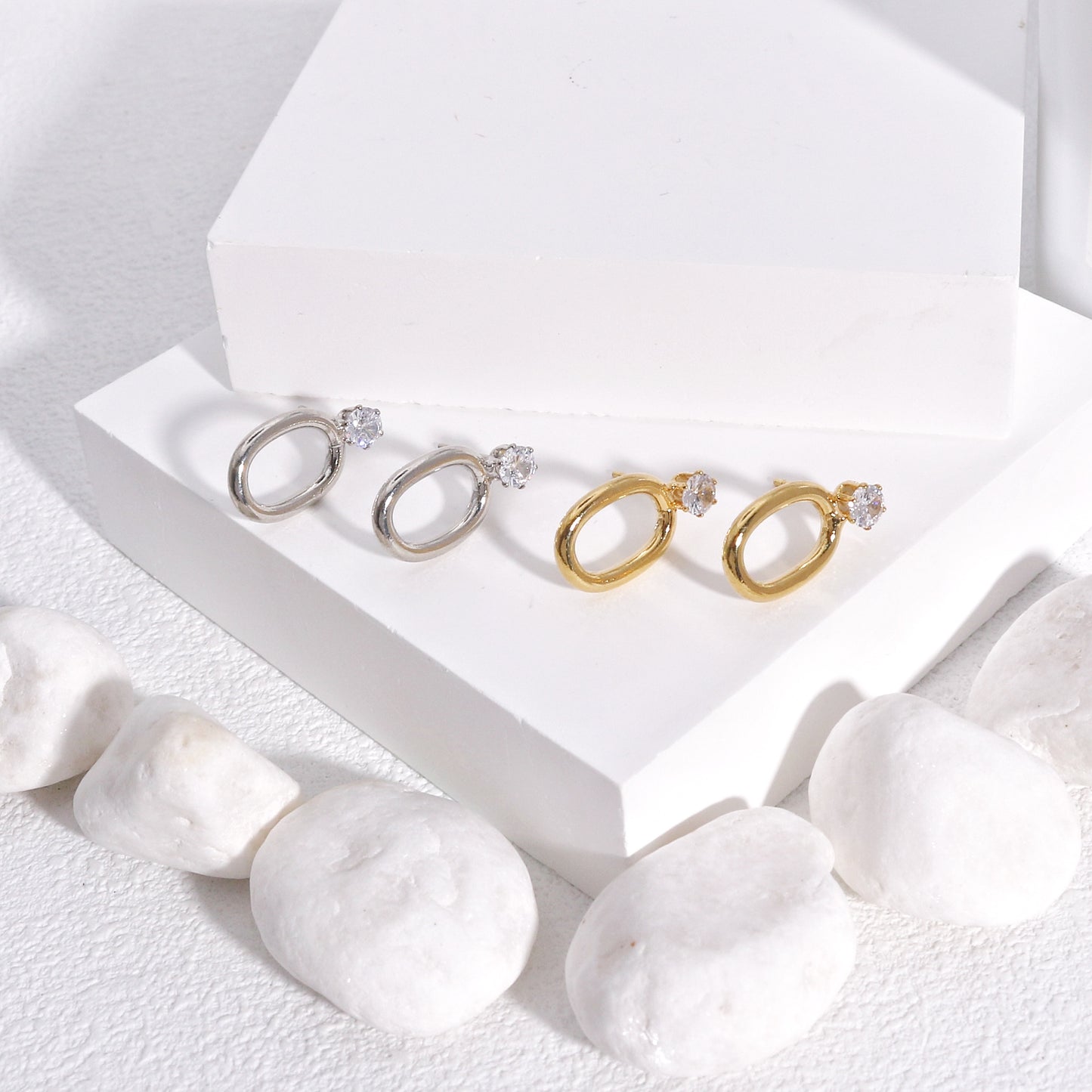 Holly Minimalist Oval Metal Stud Drop Earrings