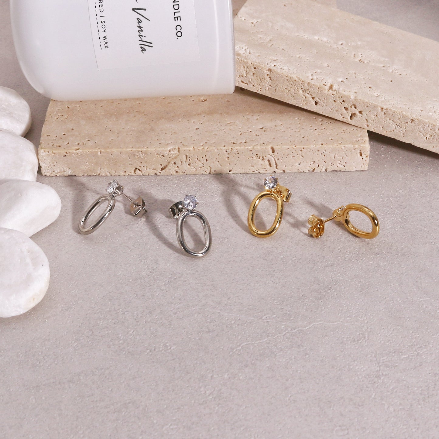 Holly Minimalist Oval Metal Stud Drop Earrings