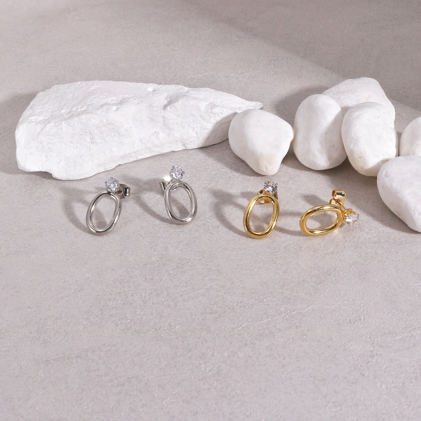 Holly Minimalist Oval Metal Stud Drop Earrings