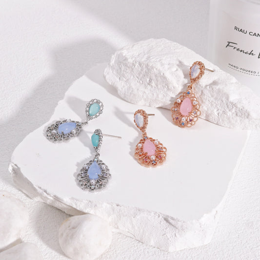 Evening Pastel Pink Blue Crystal Dangle Earrings