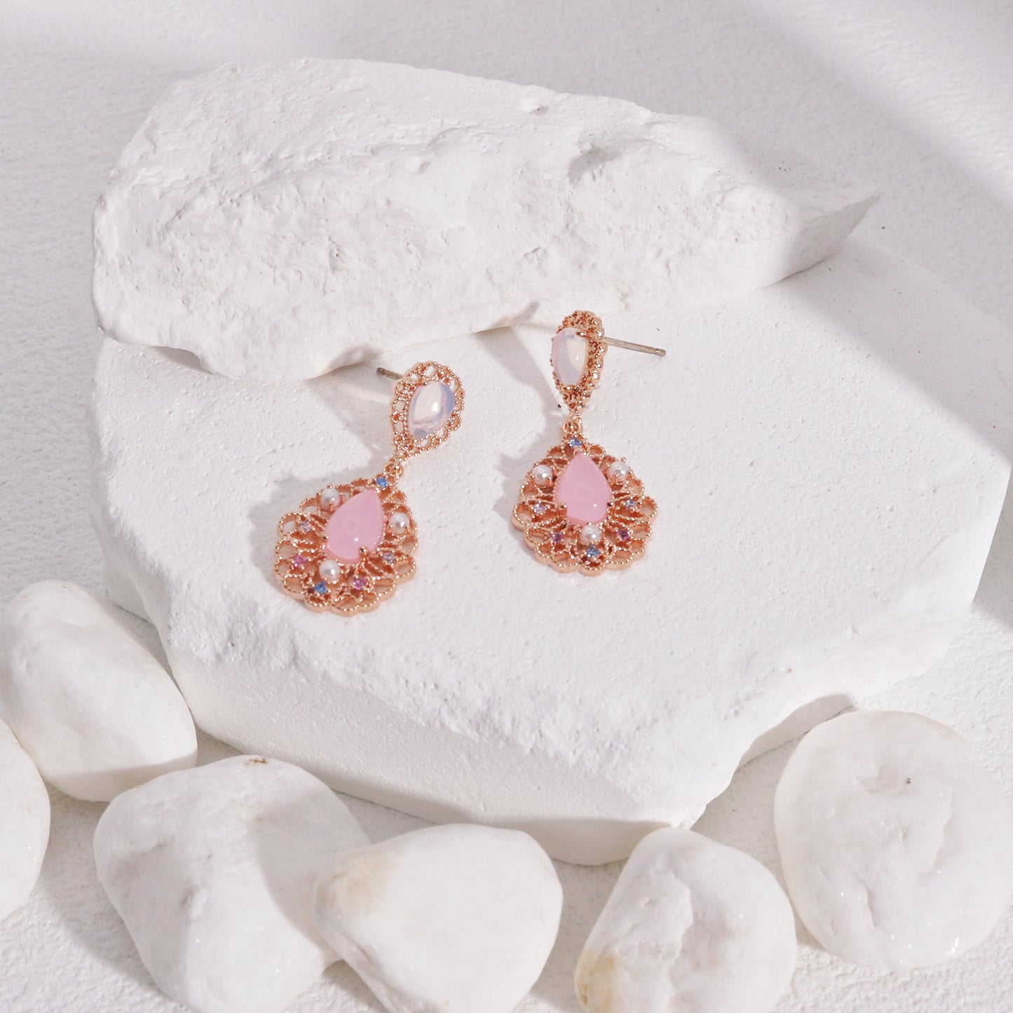 Evening Pastel Pink Blue Crystal Dangle Earrings