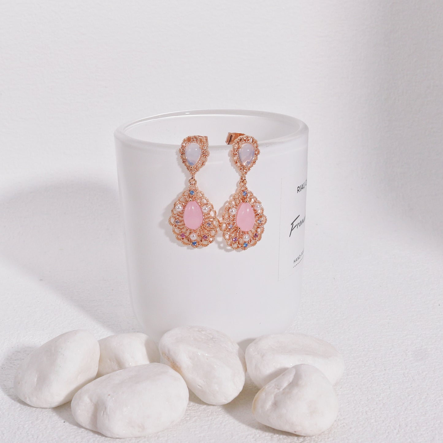 Evening Pastel Pink Blue Crystal Dangle Earrings
