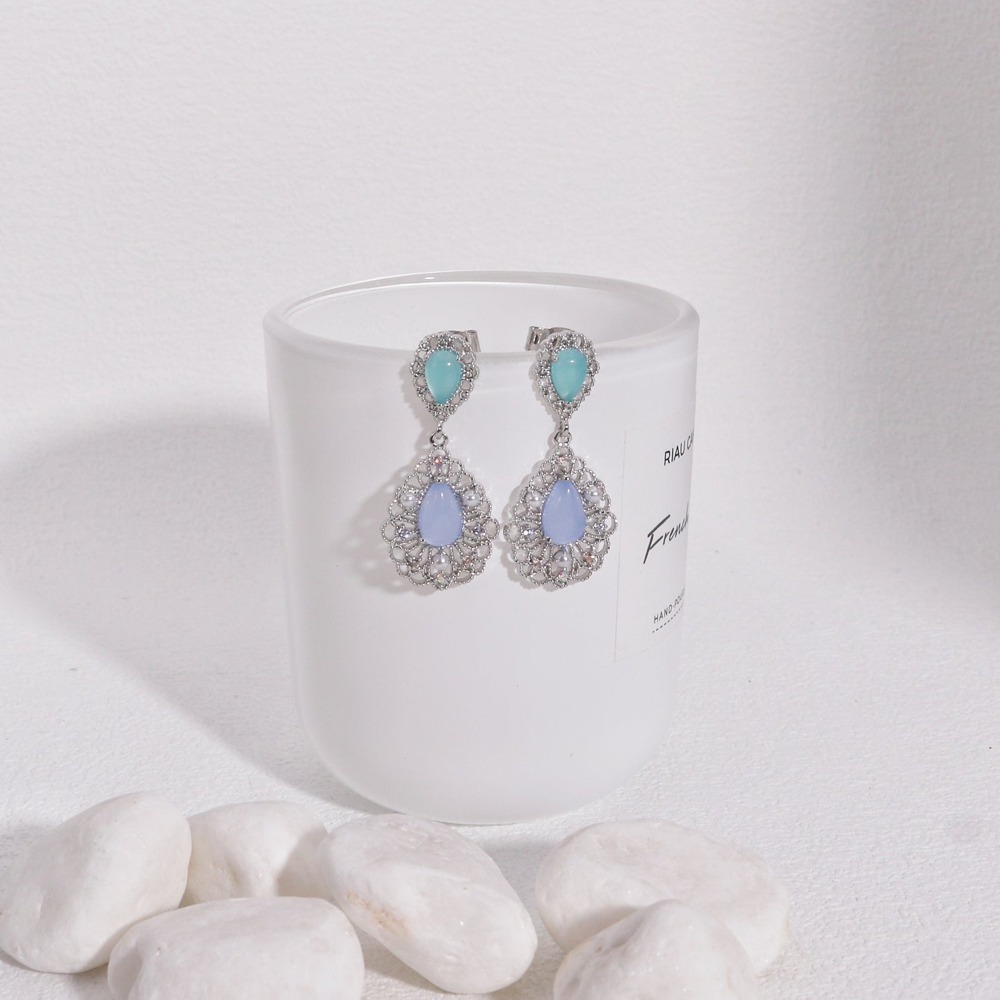 Evening Pastel Pink Blue Crystal Dangle Earrings