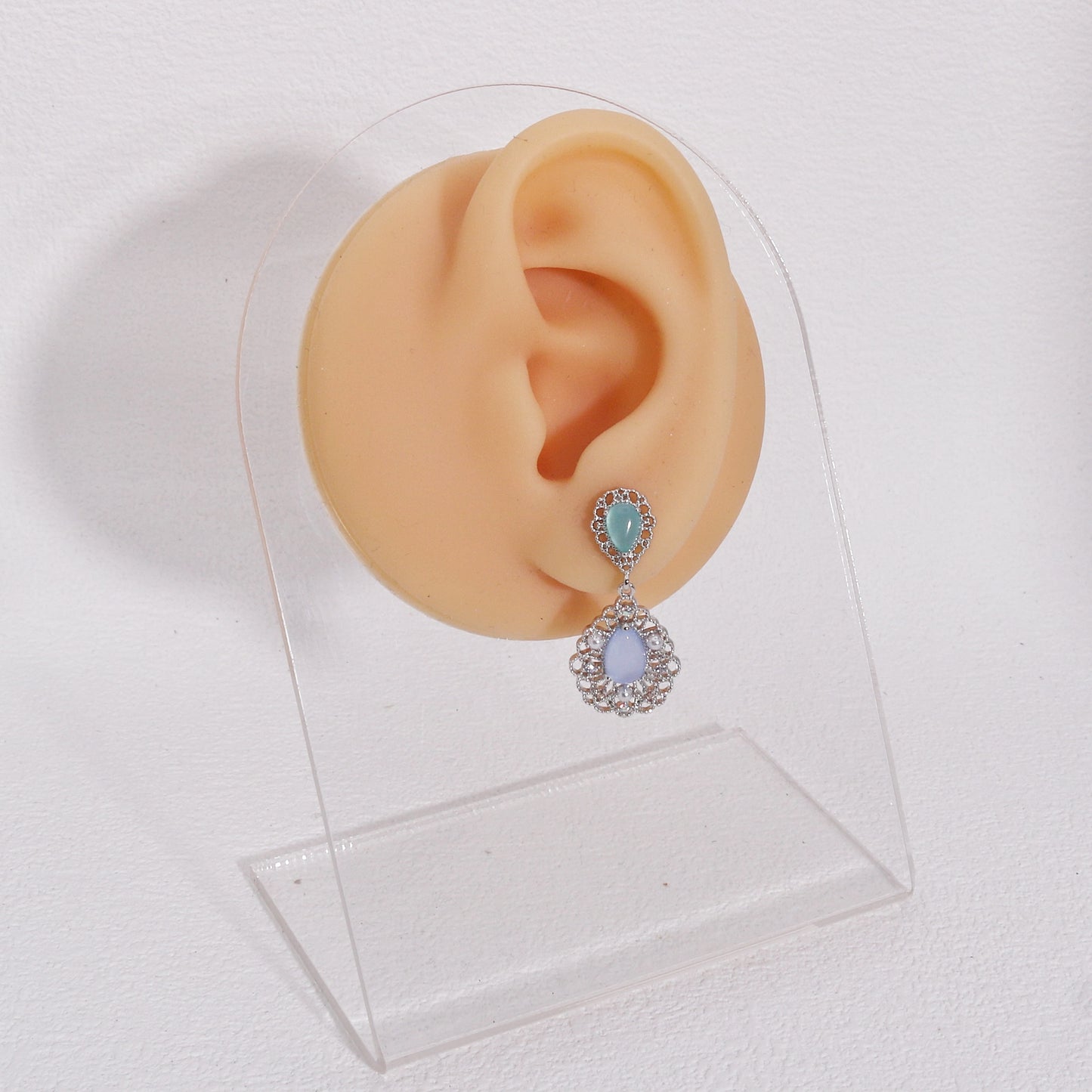 Evening Pastel Pink Blue Crystal Dangle Earrings