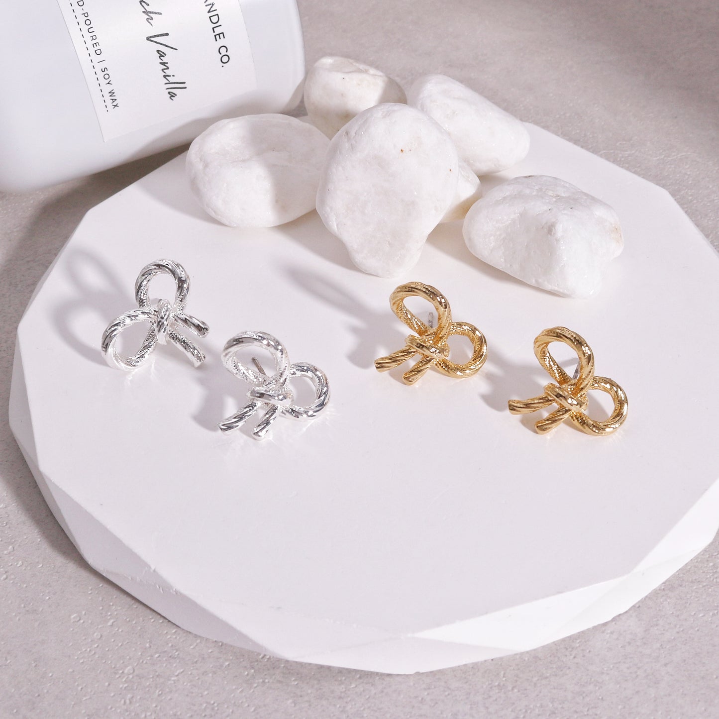 Leona Statement Bow Tie Ribbon Stud Earrings