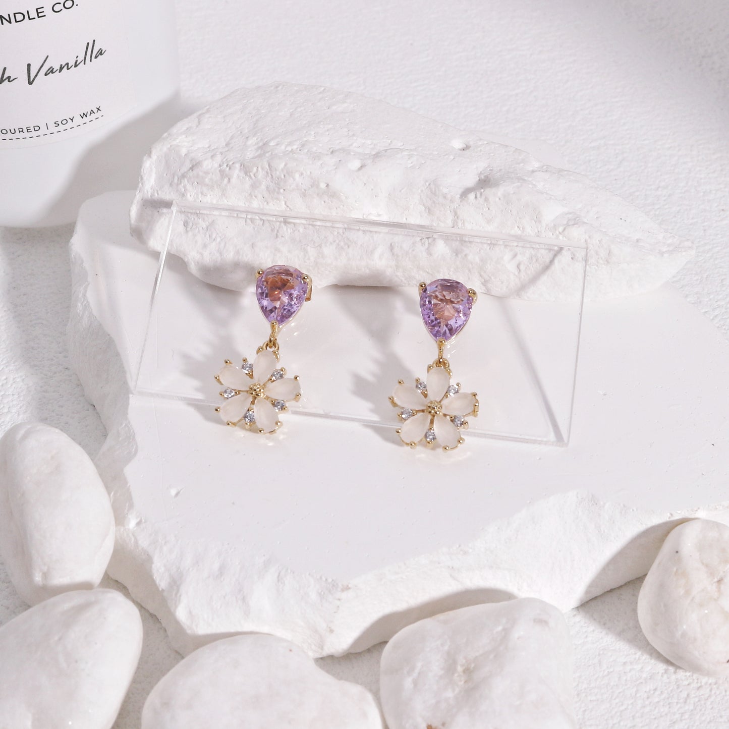 Avery Pastel Pink Floral CZ Drop Earrings