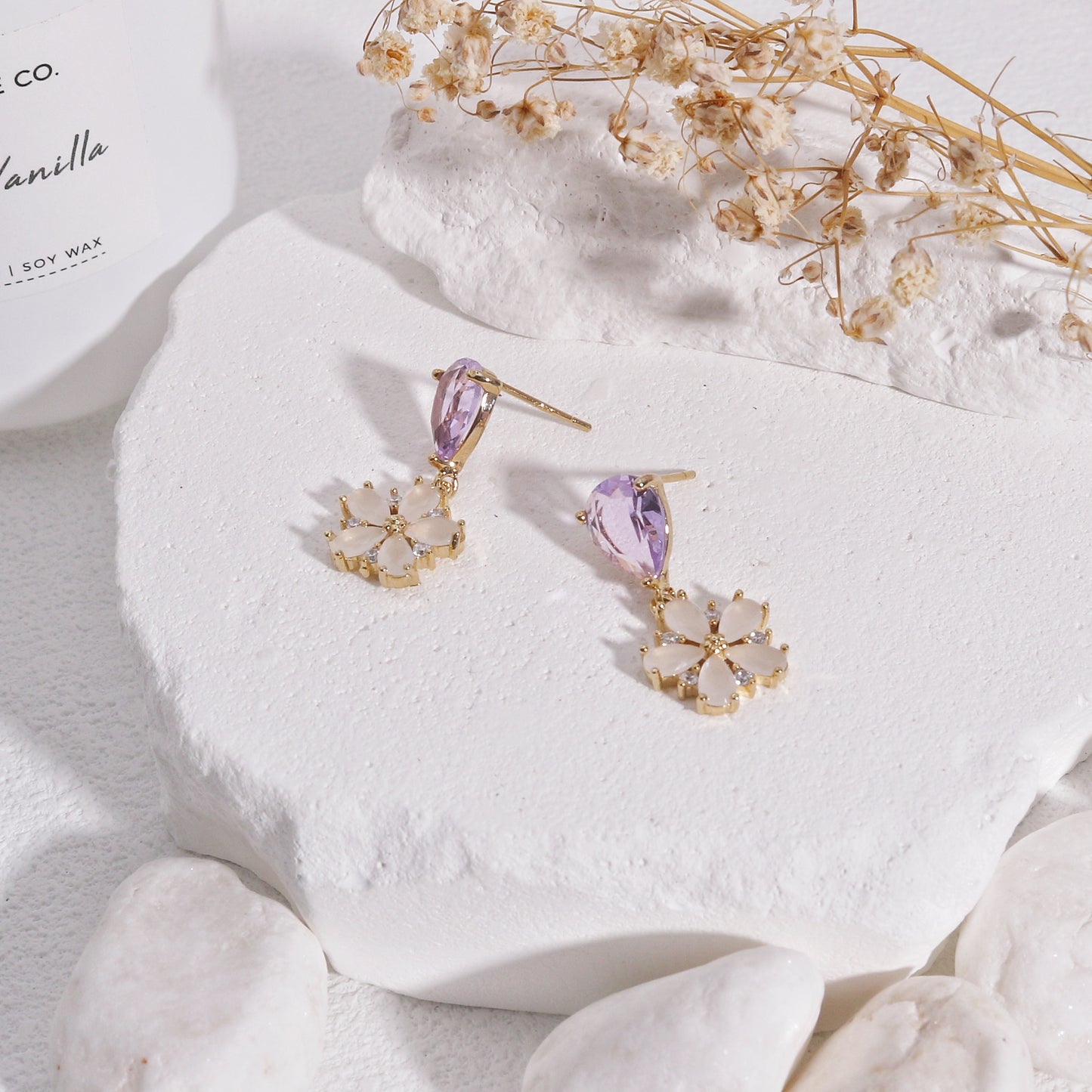 Avery Pastel Pink Floral CZ Drop Earrings