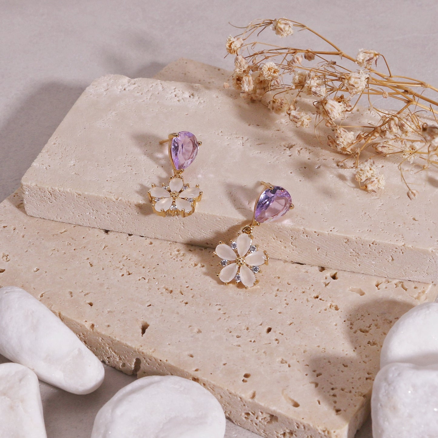 Avery Pastel Pink Floral CZ Drop Earrings