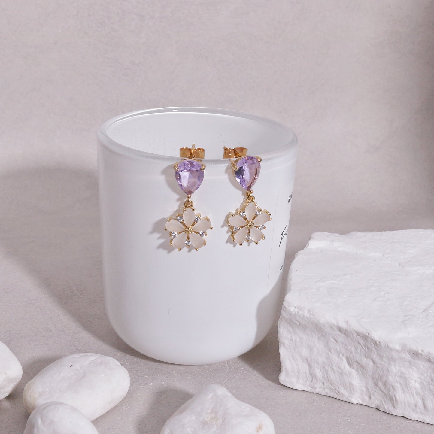 Avery Pastel Pink Floral CZ Drop Earrings