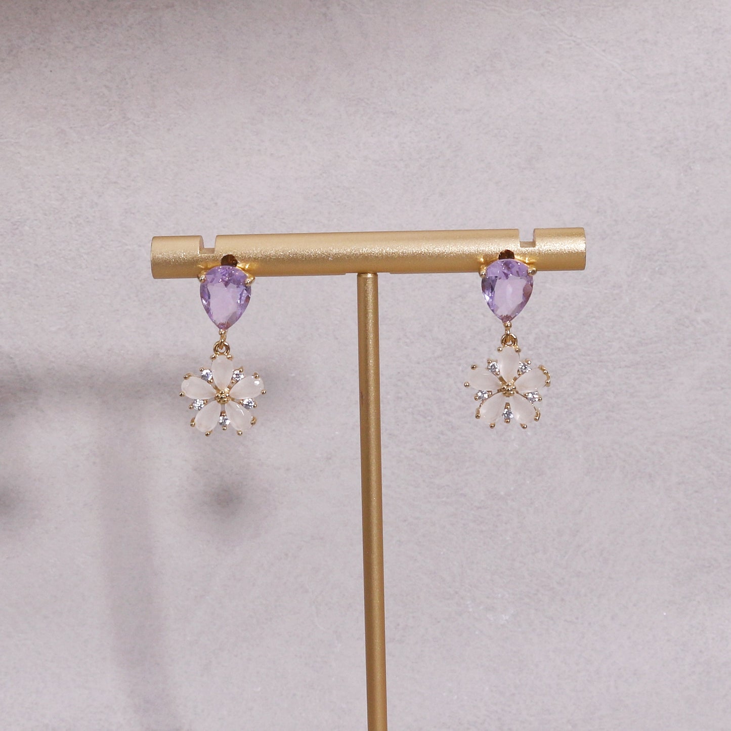 Avery Pastel Pink Floral CZ Drop Earrings