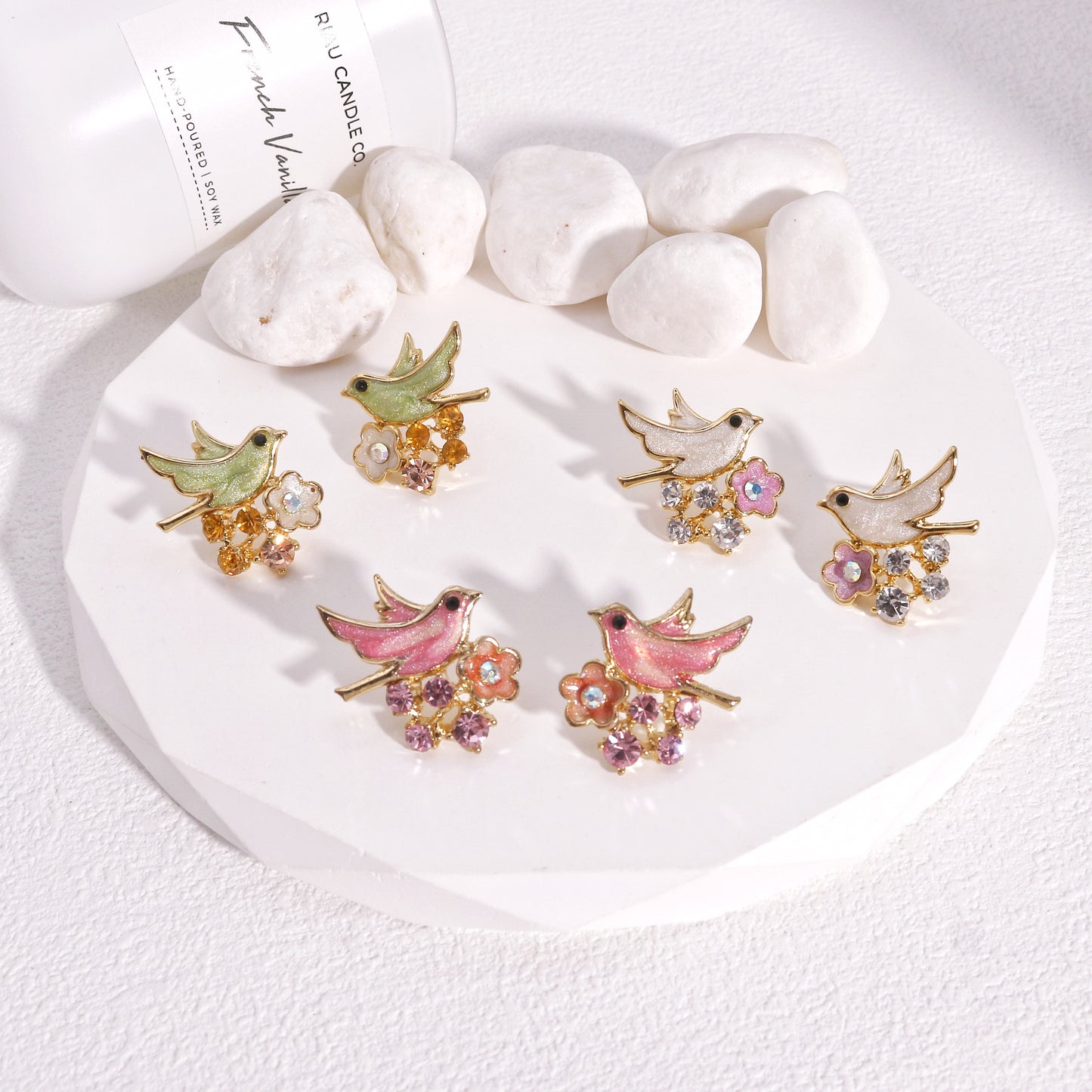 Everly Hand-painted Dove Stud Earrings